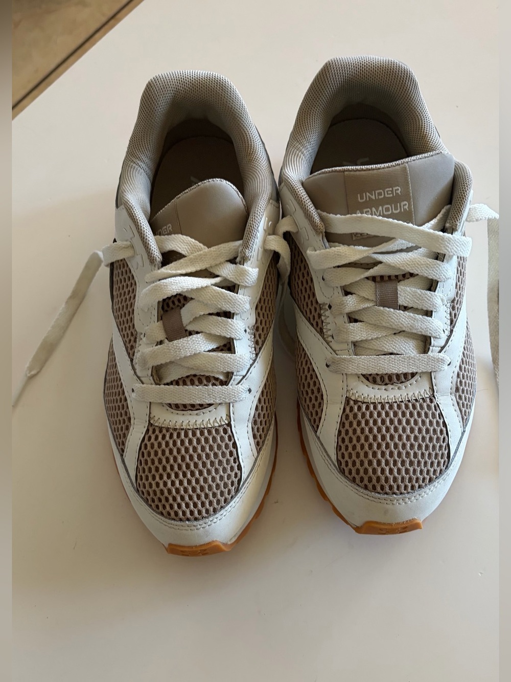Under Armour Women’s White and Tan Mesh Sneakers